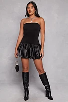 Womens Faux Leather Bubble Hem Tube Dress,