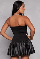 Womens Faux Leather Bubble Hem Tube Dress, Black, Size M