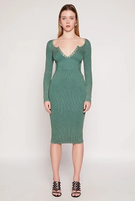 Womens Daisy Acid Wash Grommet Notch Neck Dress, Green, Size L