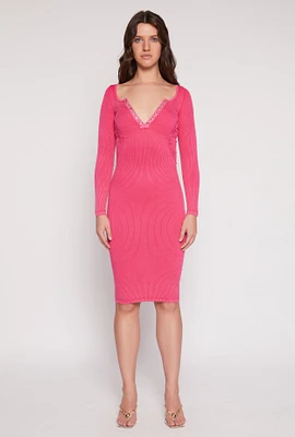 Womens Daisy Acid Wash Grommet Notch Neck Dress, L