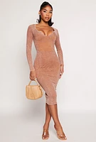 Womens Daisy Rib Knit Notch Neck Bodycon Dress, S