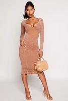Womens Daisy Rib Knit Notch Neck Bodycon Dress, S