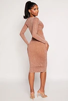 Womens Daisy Rib Knit Notch Neck Bodycon Dress, S