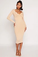 Womens Daisy Rib Knit Notch Neck Bodycon Dress,