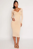 Womens Daisy Rib Knit Notch Neck Bodycon Dress,