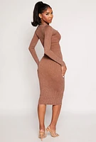 Womens Daisy Rib Knit Notch Neck Bodycon Dress, Brown, Size M