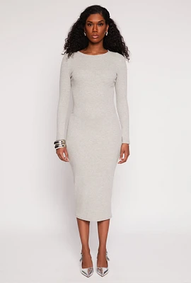 Womens Daisy Ribbed Crew Neck Midi Dress, Grey, Size L
