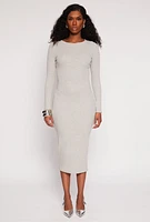 Womens Daisy Ribbed Crew Neck Midi Dress, Grey, Size L