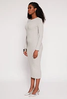Womens Daisy Ribbed Crew Neck Midi Dress, Grey, Size L