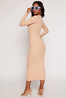 Womens Daisy Ribbed Crew Neck Midi Dress, Beige, Size M