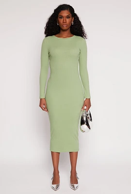 Womens Daisy Ribbed Crew Neck Midi Dress,