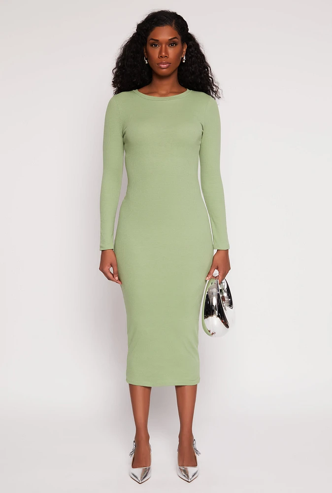 Womens Daisy Ribbed Crew Neck Midi Dress,