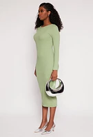Womens Daisy Ribbed Crew Neck Midi Dress,