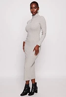 Womens Daisy Turtleneck Midi Dress, Grey,