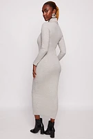 Womens Daisy Turtleneck Midi Dress, Grey,