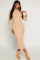 Womens Daisy Turtleneck Midi Dress, Beige, Size S