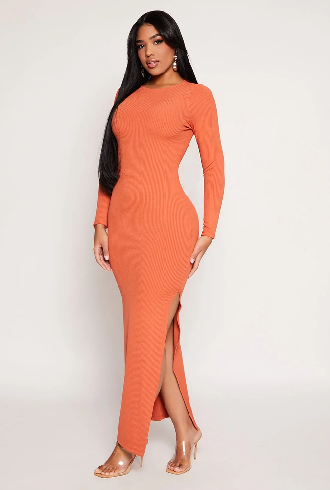 Womens Haute Monde Side Slit Maxi Dress, Orange, Size S