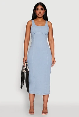 Womens Haute Monde Denim Slit Back Tank Dress, Blue, Size S