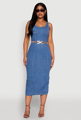Womens Haute Monde Denim Slit Back Tank Dress, Blue, Size S