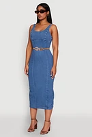Womens Haute Monde Denim Slit Back Tank Dress, Blue, Size S