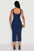 Womens Haute Monde Denim Slit Back Tank Dress, Blue,