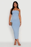 Womens Haute Monde Denim Slit Back Tube Dress, Blue,
