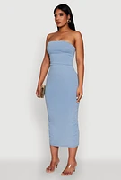 Womens Haute Monde Denim Slit Back Tube Dress, Blue,