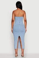 Womens Haute Monde Denim Slit Back Tube Dress, Blue,