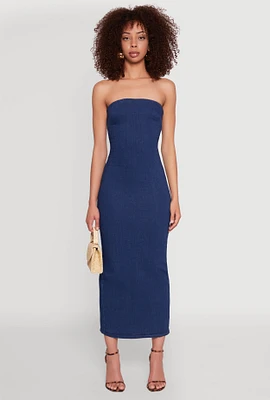 Womens Haute Monde Denim Slit Back Tube Dress, Blue,