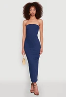 Womens Haute Monde Denim Slit Back Tube Dress, Blue,