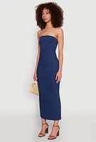 Womens Haute Monde Denim Slit Back Tube Dress, Blue,