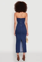 Womens Haute Monde Denim Slit Back Tube Dress, Blue,