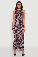 Womens Haute Monde Side Ruched Floral Mesh Dress, Multi,