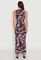 Womens Haute Monde Side Ruched Floral Mesh Dress, Multi,