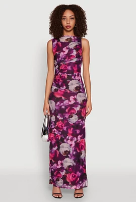 Womens Haute Monde Side Ruched Floral Mesh Dress, Multi,