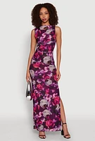 Womens Haute Monde Side Ruched Floral Mesh Dress, Multi,