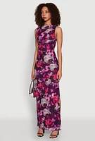 Womens Haute Monde Side Ruched Floral Mesh Dress, Multi,