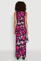Womens Haute Monde Side Ruched Floral Mesh Dress, Multi,