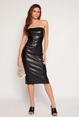 Womens Haute Monde Faux Leather Tube Dress, Black, Size S