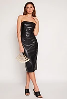 Womens Haute Monde Faux Leather Tube Dress, Black, Size S