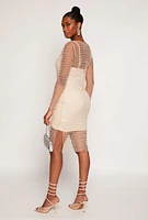 Womens Haute Monde Faux Pearl Rhinestone Mesh Dress, Beige, Size L