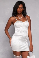 Womens Haute Monde Rhinestone Studded Bustier Dress, White, Size M