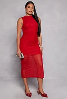 Womens Haute Monde Foiled Mesh Side Slit Midi Dress, Red, Size S