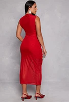Womens Haute Monde Foiled Mesh Side Slit Midi Dress, Red, Size S