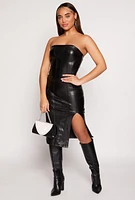 Womens Haute Monde Faux Leather Side Slit Tube Dress,