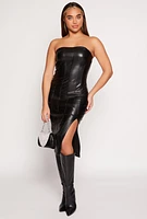 Womens Haute Monde Faux Leather Side Slit Tube Dress,