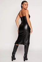 Womens Haute Monde Faux Leather Side Slit Tube Dress,