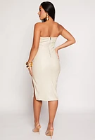 Womens Haute Monde Faux Leather Side Slit Tube Dress, Beige, Size S