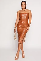 Womens Haute Monde Faux Leather Side Slit Tube Dress, Brown, Size S