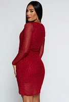 Womens Haute Monde Rhinestone Long Sleeve Mini Dress, Red,